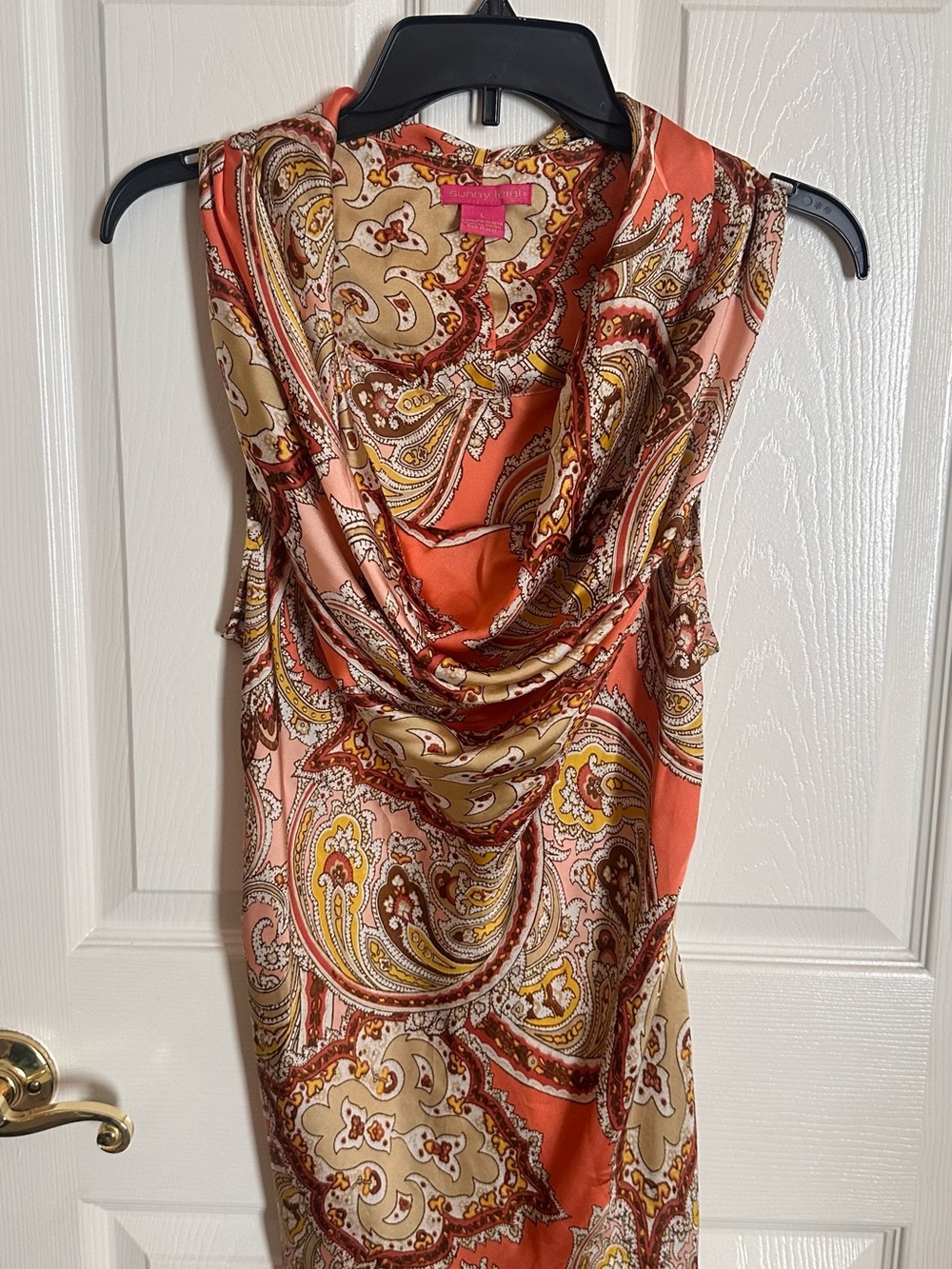 Sunny Leigh Coral and Tan Paisley Cowl Neck Scarf Wrap